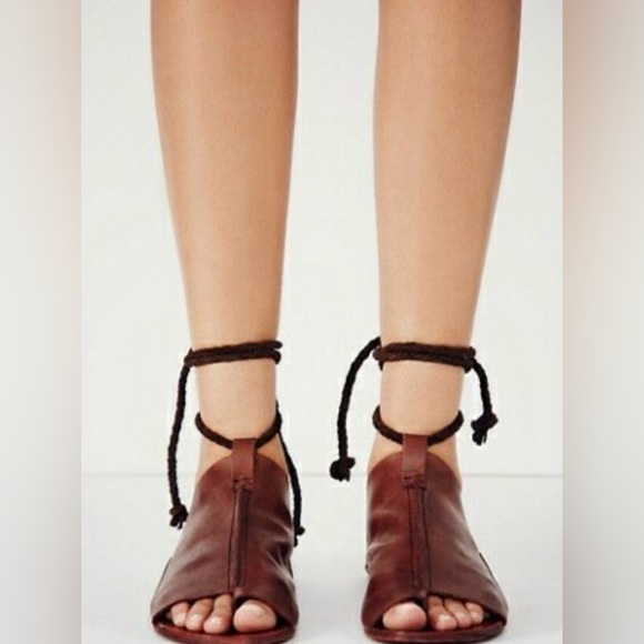 Free People Cherry Valley Leather Tie Peep Toe Sandal (7) - Picture 2 of 10